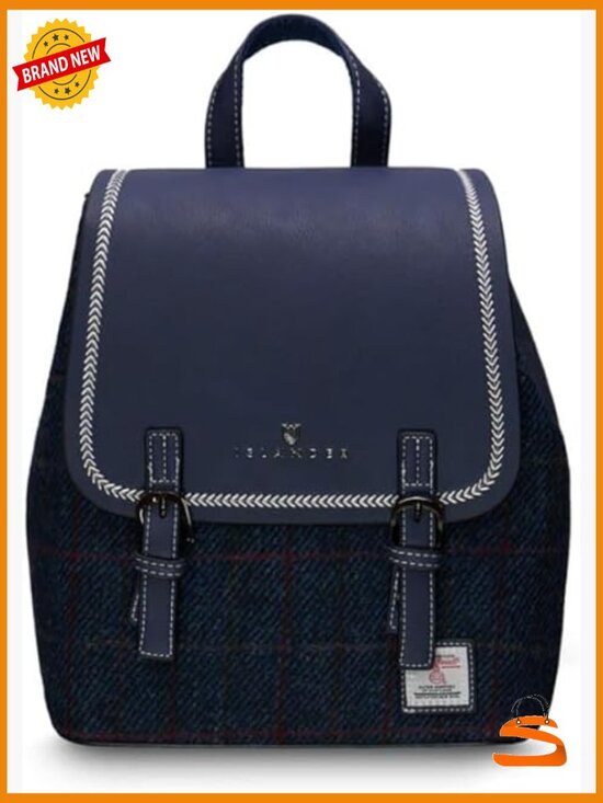 Harris Tweed & Vegan Leather Backpack, Scottish Design, Adjustable Straps